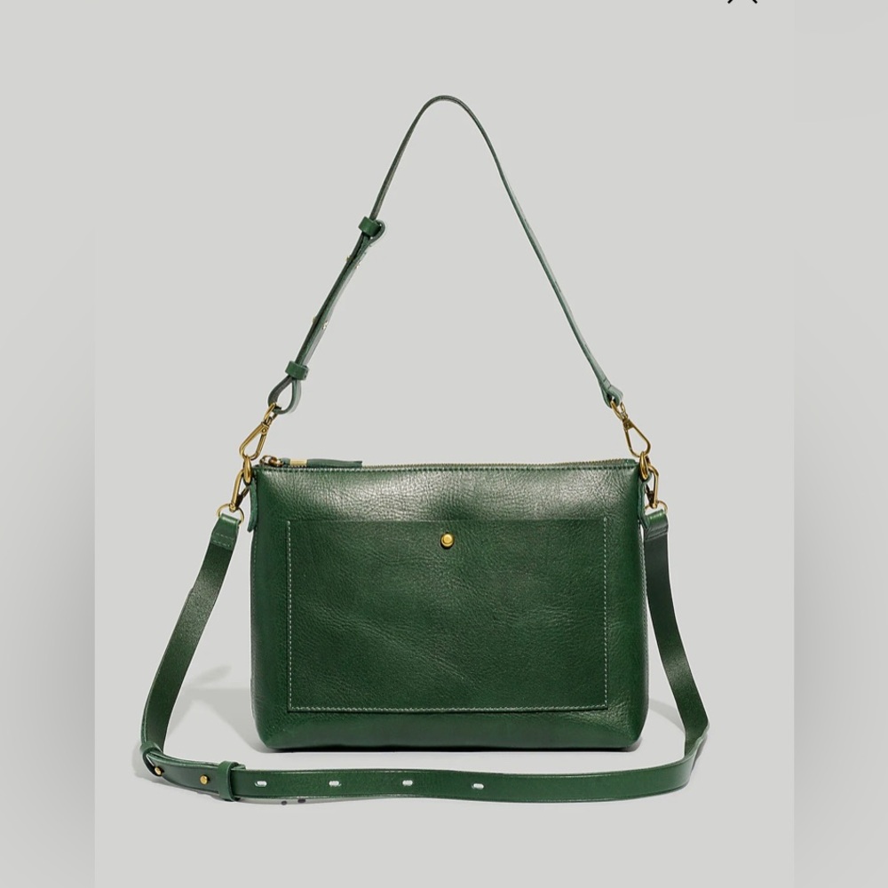 Madewell The Transport Shoulder Crossbody Bag, dark green, leather, NWT